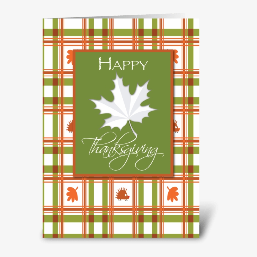 Happy Thanksgiving, Leaf On Plaid Greeting Card, transparent png #7209842