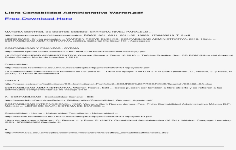 Libro Contabilidad Administrativa De Appyoyo Warren,, transparent png #7214252