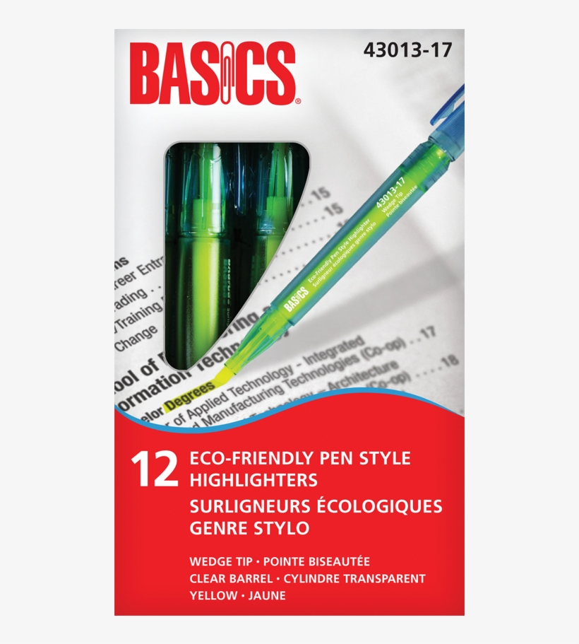 Basics® Eco-friendly Pen Style Highlighters, transparent png #7223213