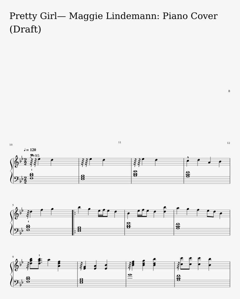 Pretty Girl Maggie Lindemann Piano Cover Sheet Music, transparent png #7234259