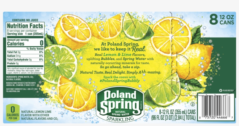 Poland Spring Sparkling Water, Lemon Lime, 12 Oz, transparent png #7255556