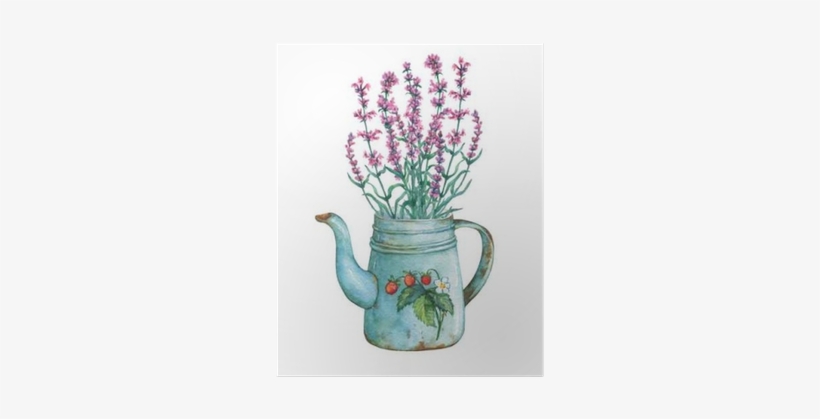 Vintage Blue Metal Teapot With Strawberries Pattern - Vintage Blue Metal Teapot With Strawberry, transparent png #737383