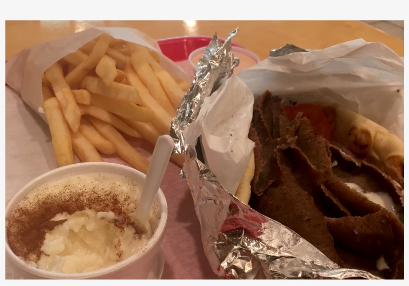 [i Ate] Lamb Gyro Chips Rice Pudding - Cecina, transparent png #738376