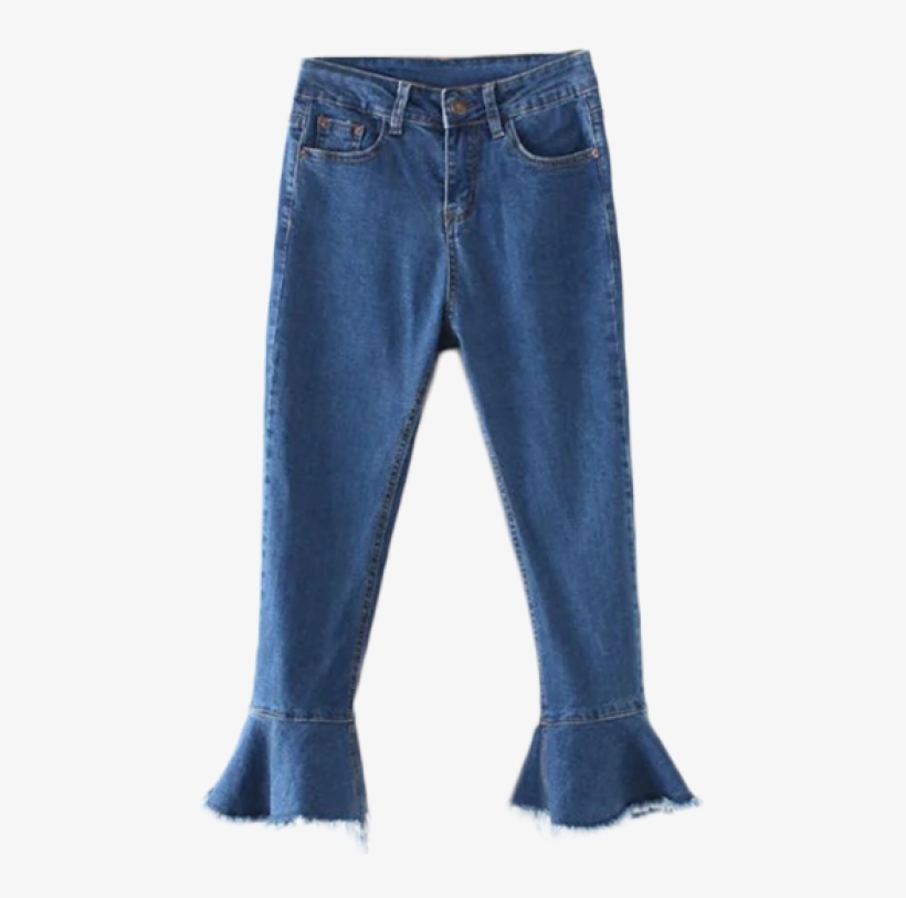 Zaful Womens Frayed Hem Bell Bottom Jeans - Denim, transparent png #738974