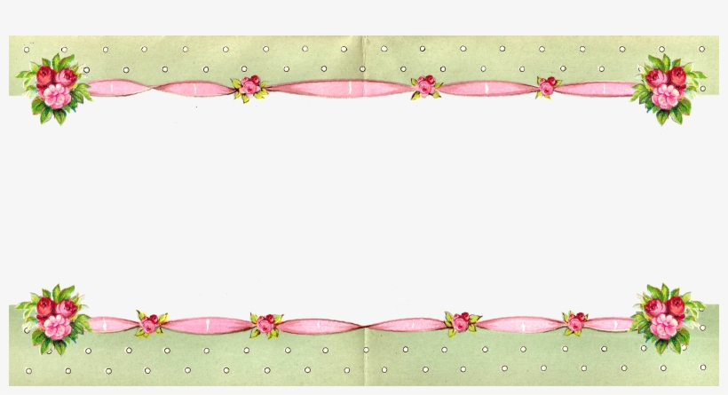 Digital Vintage Rose Ribbon Border Download - Retro Girly Rosa Rosen Und Polka-punkte Keramikfliese, transparent png #739531