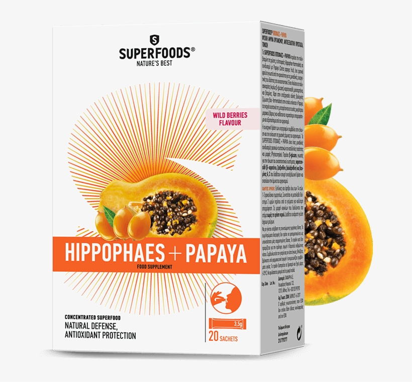 The Beneficial Qualities Of Hippophaes Papaya - Superfoods Ιπποφαεσ+ Papaya 20 Sachets, transparent png #739557