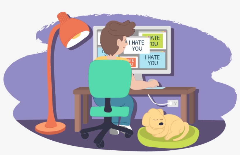 Boy Looking At A Computer Screen With 'i Hate You', transparent png #7302439