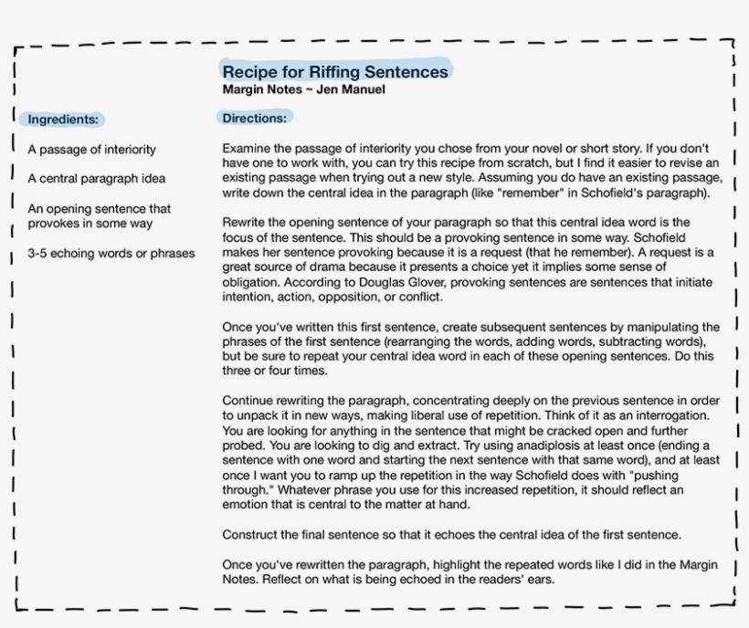 Margin Notes Recipe Card For Riffing Sentences, transparent png #7310308