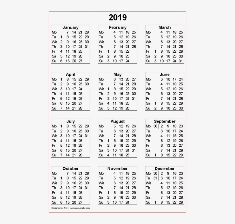 Download 2019 Calendar Templates Png Images Background, transparent png #7333333