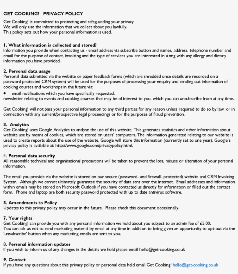 Get Cooking Privacy Policy, transparent png #7343582