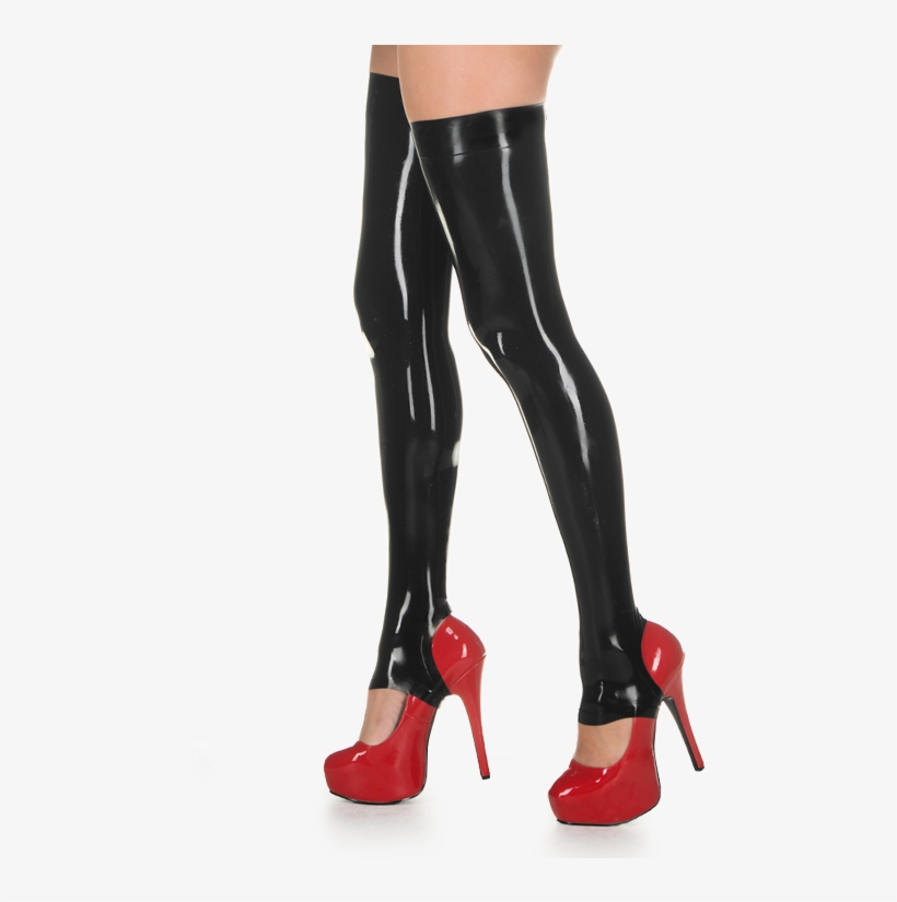 Petite latex stockings first time