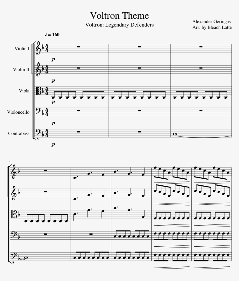 Voltron Theme Sheet Music For Violin, Viola, Cello,, transparent png #7352342