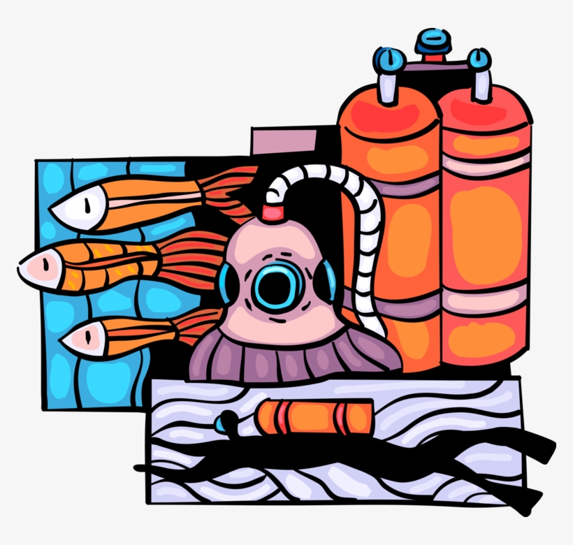 Vector Illustration Of Scuba Diver Diving In Ocean, transparent png #7384645