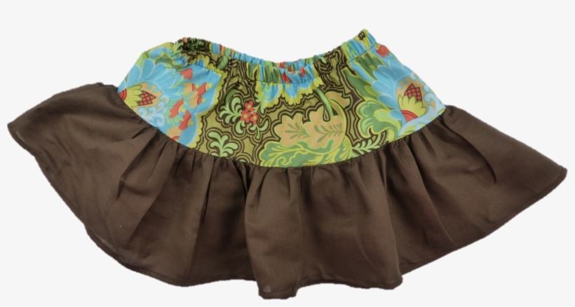 Brown Linen Cotton Print Ruffle Skirt - Miniskirt, transparent png #740459