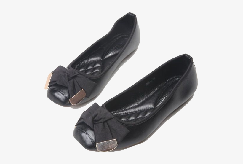 Black Square Toe Ballerina Flats With Lovely Bow - Sweet Bowtie Square Toe Women Flat Shoes - Blacks Black, transparent png #743263