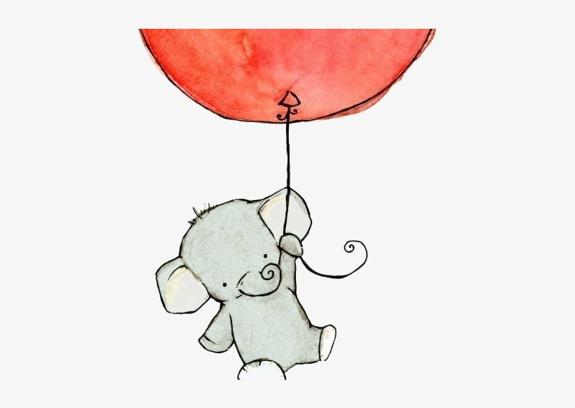 Cute Drawings - Elephant Holding A Balloon Drawing, transparent png #744468