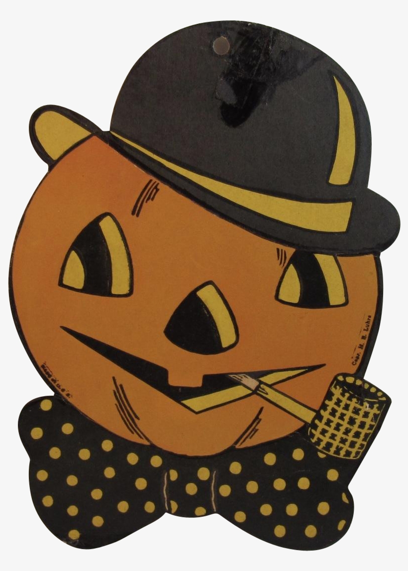 Vintage Halloween H E Luhrs Pumpkin Jack O Lantern - Trick Or Treat Haloween Pumpkin Skull Pipe Bowtie Hat, transparent png #745728