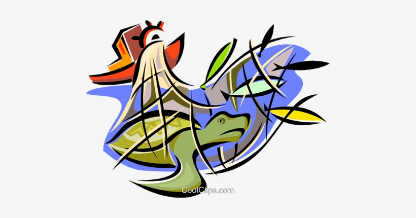 Illegal Drift Net With Trapped Turtle - Illegal Fishing Drawing, transparent png #748232