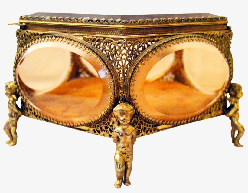 Vintage Gold Gilt Ormolu Filigree Jewelry Casket, transparent png #7407998