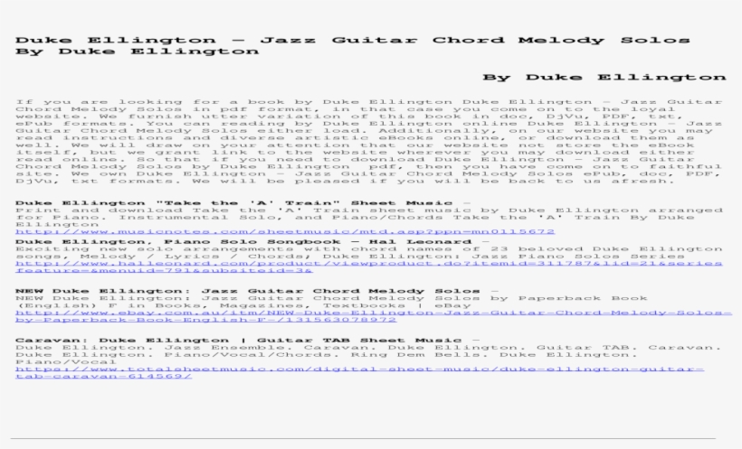 Jazz Guitar Chord Melody Solos By Duke Duke Ellington, transparent png #7411579