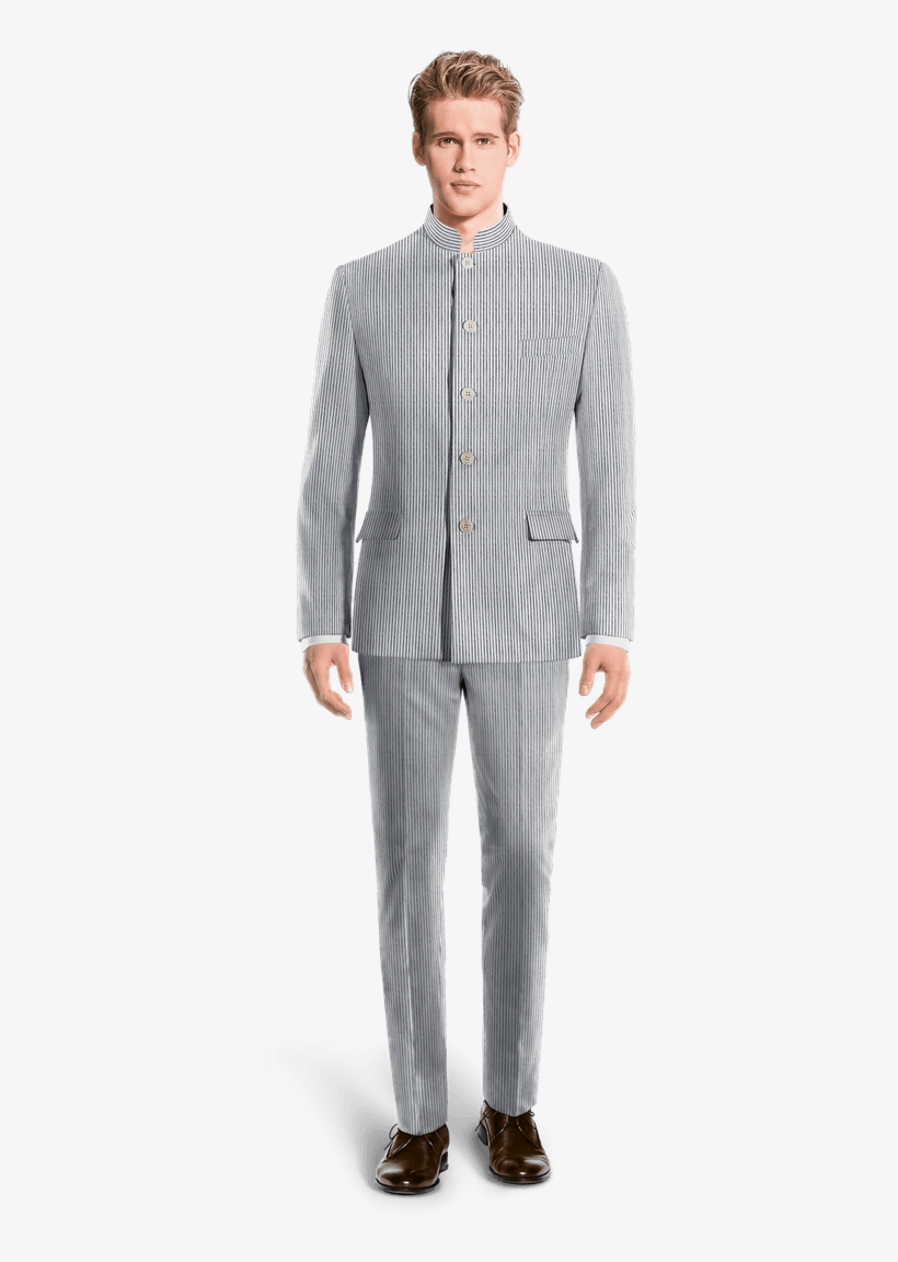 Grey Mao Striped Seersucker Suit-view Front, transparent png #7425119