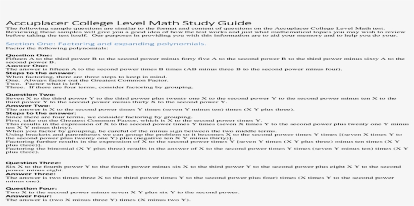 Accessible Accuplacer College Level Math Study Guide, transparent png #7430667