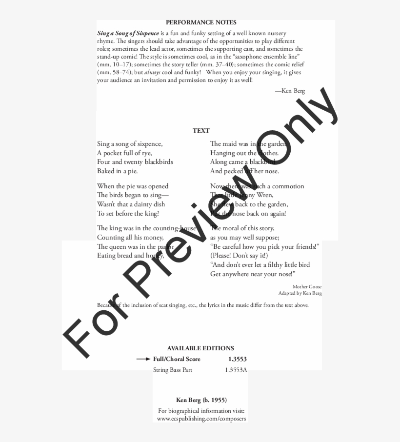 Sing A Song Of Sixpence Thumbnail, transparent png #7434633