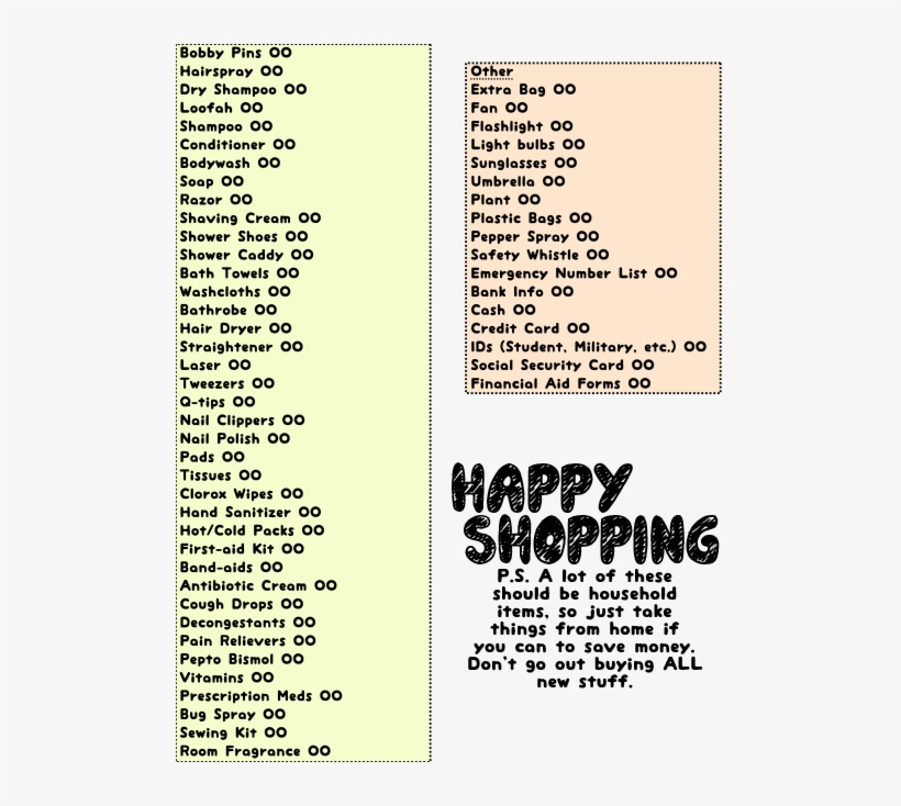 Ultimate College Shopping List, transparent png #7457765