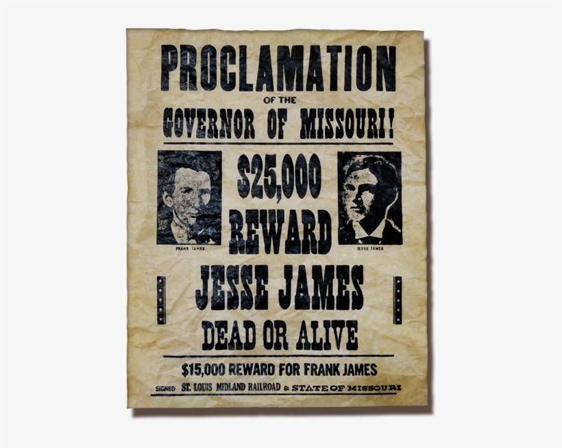Jesse And Frank James Wanted Poster, transparent png #7466747