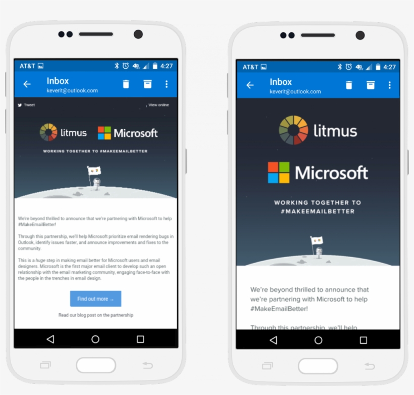 Email Rendering In The Outlook Android App Before And, transparent png #7470616