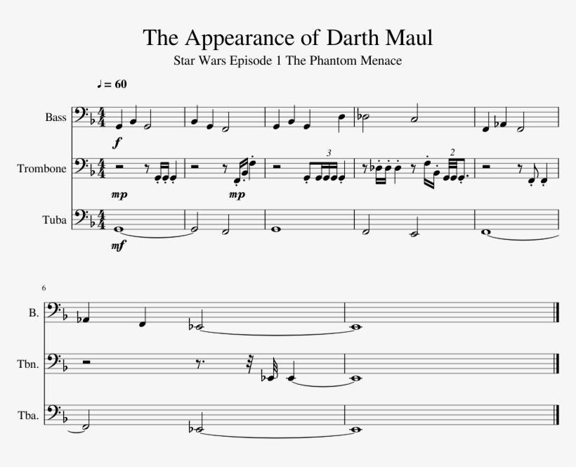 The Appearance Of Darth Maul Sheet Music 1 Of 1 Pages - Sheet Music, transparent png #752655