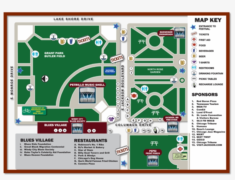 Via The City Of Chicago Website - Chicago Blues Festival 2018 Map, transparent png #753810