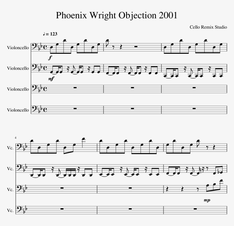 Phoenix Wright Objection 2001 Sheet Music Composed - Sheet Music, transparent png #756879