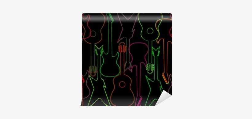 Seamless Pattern With Guitar Silhouettes Wall Mural - Guitar, transparent png #759558