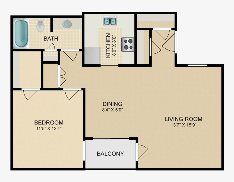 1 Bed 1 Bath, transparent png #7508503