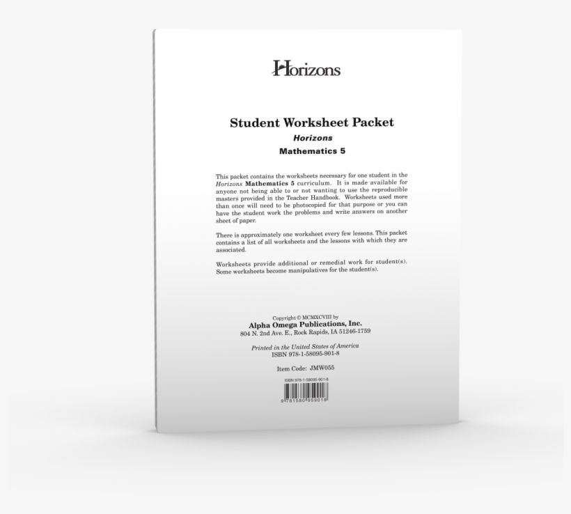 Horizons 5th Grade Math Student Worksheet Packet, transparent png #7512435