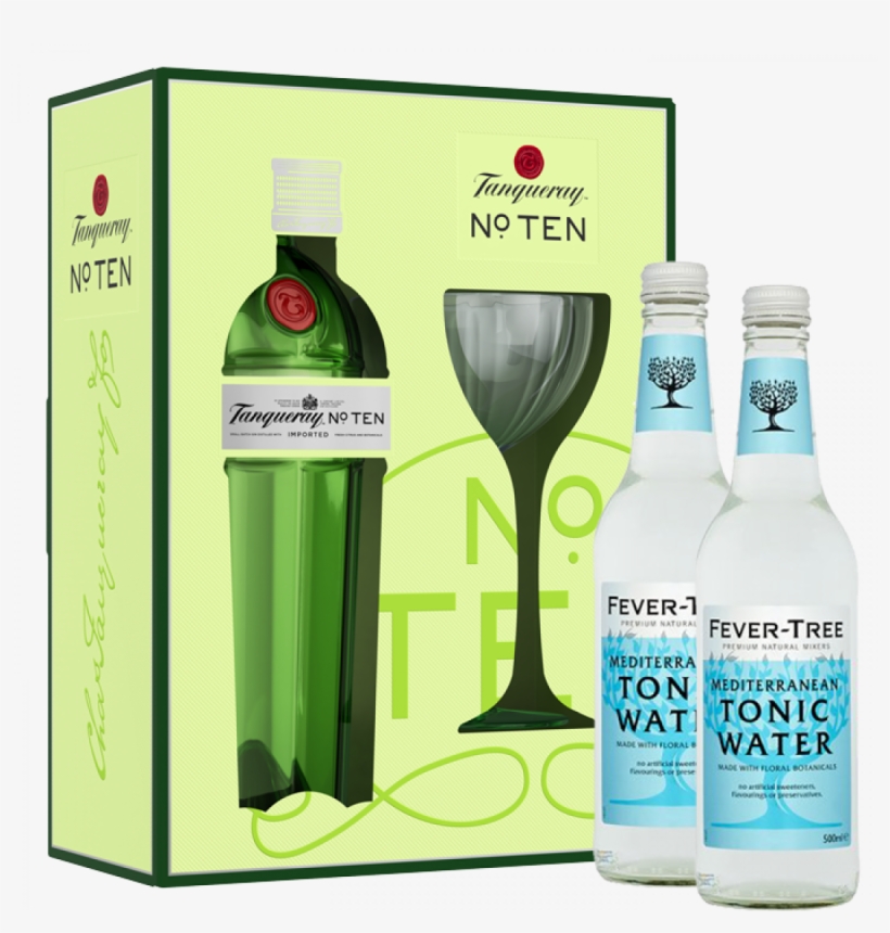 Tanqueray 10 Glass Pack 2 Free 500ml Fever Tree Tonic, transparent png #7528501
