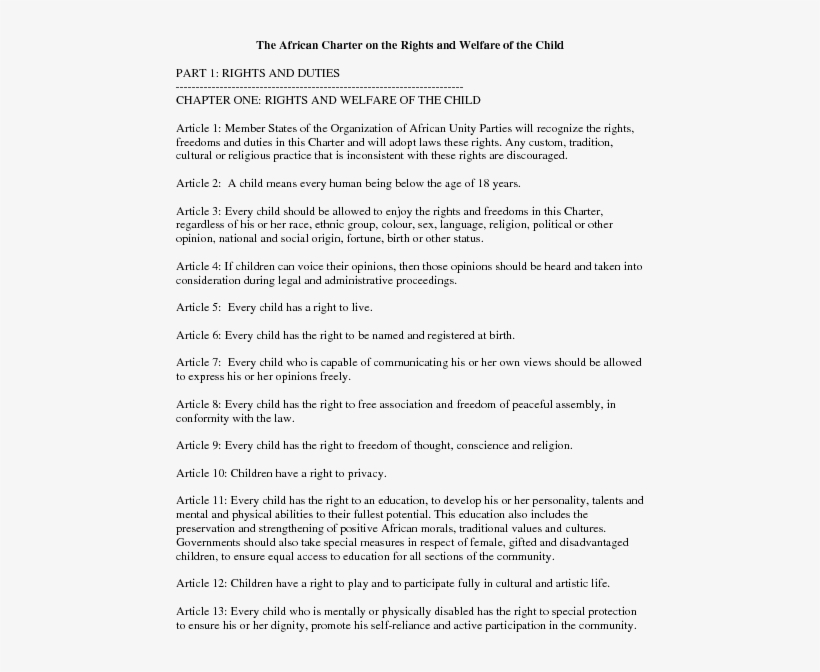 The African Charter On The Rights And Welfare Of The, transparent png #7546088