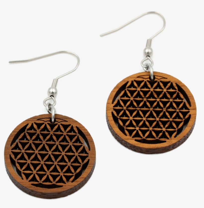 "flower Of Life" Earrings Classic Wood Walnut 25mm, transparent png #7568211