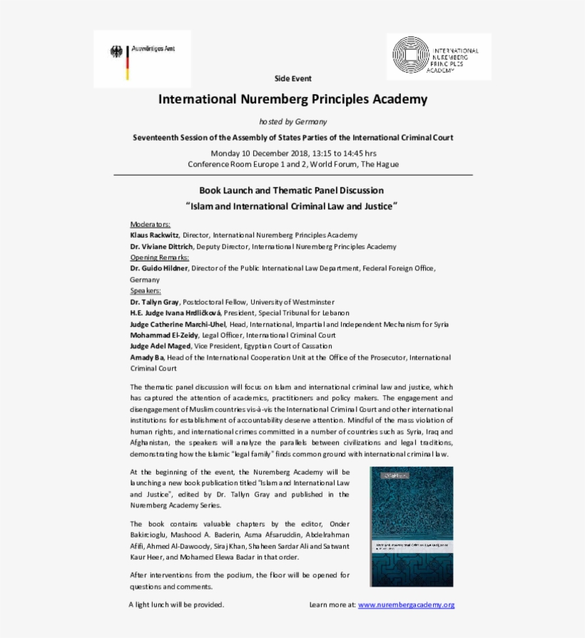 Csm Asp 2018 Side Event Islam And Icl Nuremberg Academy, transparent png #7574600