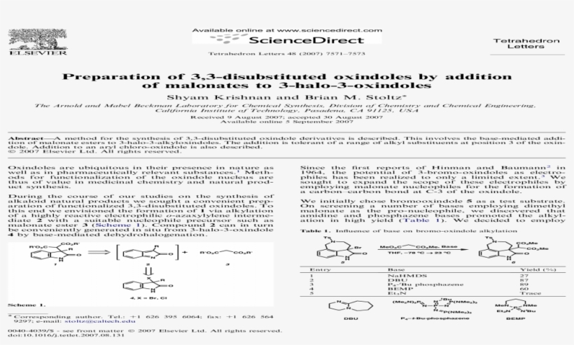 Preparation Of 3,3 Disubstituted Oxindoles By Addition - Document, transparent png #7591590