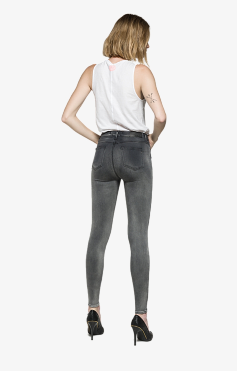 Replay Ladies Touch Jeans Grey Super Skinny Wa642 000 - Tights, transparent png #7591905