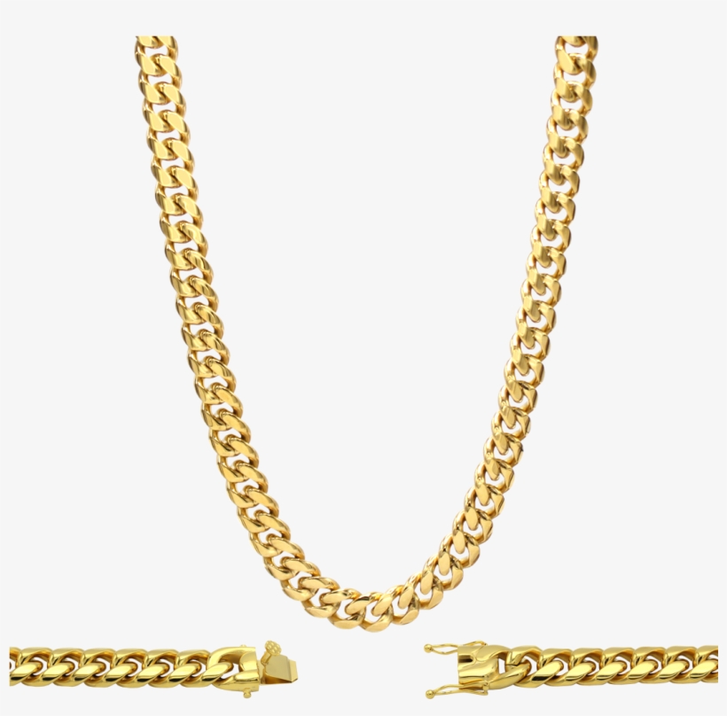 High Quality Hypoallergenic 18k Gold Plated Miami Chain - 9mm 18 Inch Chain, transparent png #7592611