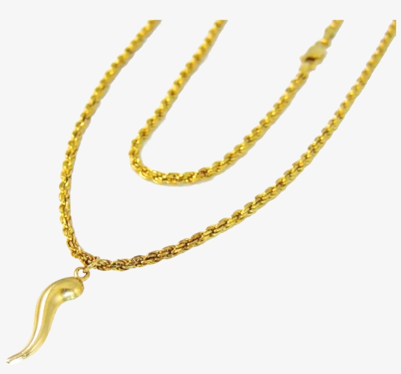 14k Gold Rope Chain Necklace Italy 24 Inch Horn Pendant - ティファニー シルバー ビーズ ネックレス, transparent png #7592654