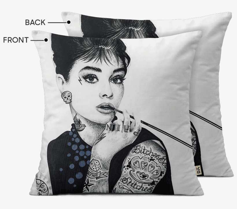 Dailyobjects Audrey Hepburn Inked 12" Cushion Cover - Tattooed Audrey Hepburn Print, transparent png #7594155