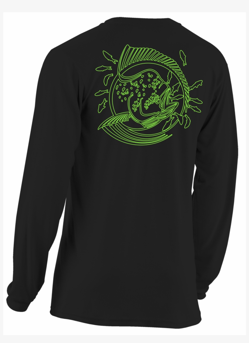 Sa-20333 Long Sleeve Cotton Black Lime Green Mahi Outline - Long-sleeved T-shirt, transparent png #7598404