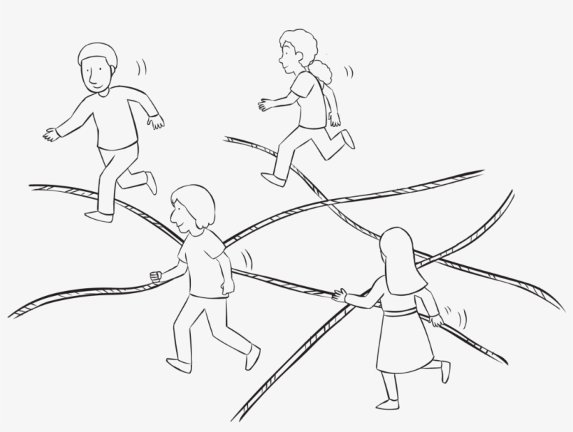 Back Group Of People Traversing An Area Of Ropes Laying - Line Art, transparent png #7599696