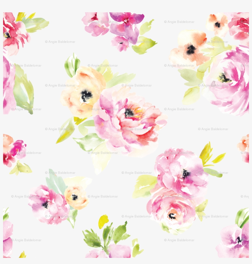 Frida Watercolor Floral Peony Fabric By Angiemakes - Garden Roses, transparent png #763094