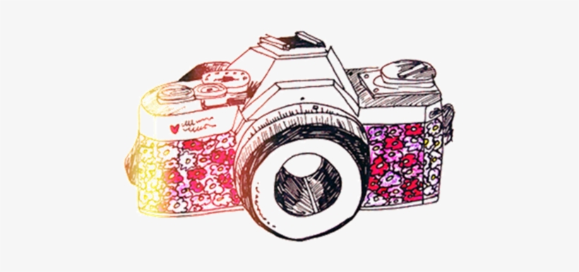 Camera, Flowers, And Vintage Image - Camera Drawing With Color, transparent png #764632