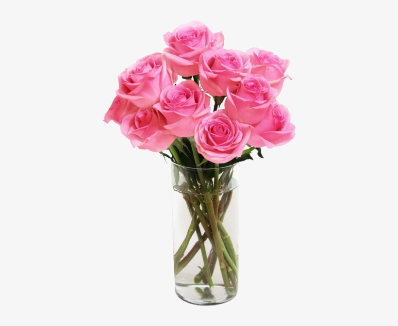 Bouquet Of Long Stemmed Roses - Pink Flower Vase Png, transparent png #766438
